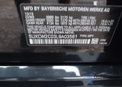 2020 BMW X7 xDrive40I z USA, uszkodzony, nr VIN 5UXCW2C03L9A03561